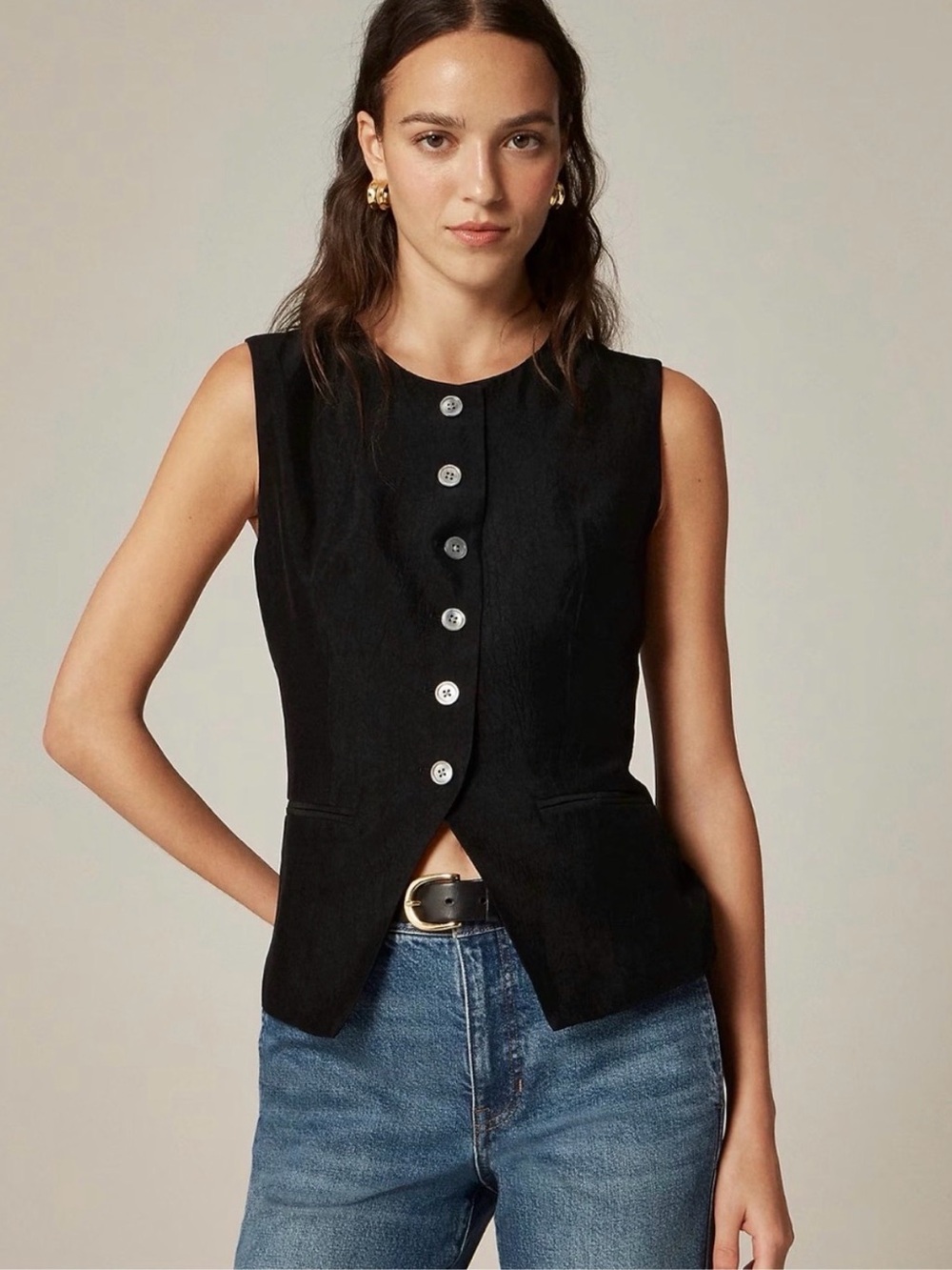 J Crew Size 8 Essential cutaway vest top in textured black satin size 0